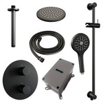 Brauer Brauer Black Carving thermostatische inbouw regendouche 3-weg rond SET 95 met 20 cm douchekop en plafondarm en 3-standen handdouche en doucheslang en geïntegreerde glijstang mat zwart | Mat zwart | 20cm | Ja | Plafondbuis | 3-standen handdouche