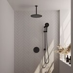 Brauer Brauer Black Carving thermostatische inbouw regendouche 3-weg rond SET 96 met 30 cm douchekop en plafondarm en 3-standen handdouche en doucheslang en geïntegreerde glijstang mat zwart | Mat zwart | 30cm | Ja | Plafondbuis | 3-standen handdouche