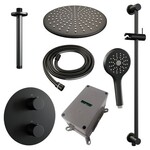 Brauer Brauer Black Carving thermostatische inbouw regendouche 3-weg rond SET 96 met 30 cm douchekop en plafondarm en 3-standen handdouche en doucheslang en geïntegreerde glijstang mat zwart | Mat zwart | 30cm | Ja | Plafondbuis | 3-standen handdouche