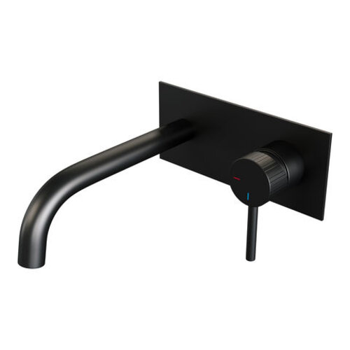 Brauer Stripe inbouw wastafelmengkraan met gebogen uitloop en afdekplaat model A1 mat zwart | Mat zwart | J-uitloop | Met achterplaat | Rechts Brauer Brauer Stripe inbouw wastafelmengkraan met gebogen uitloop en afdekplaat model A1 mat zwart | Mat zwart | J-uitloop | Met achterplaat | Rechts