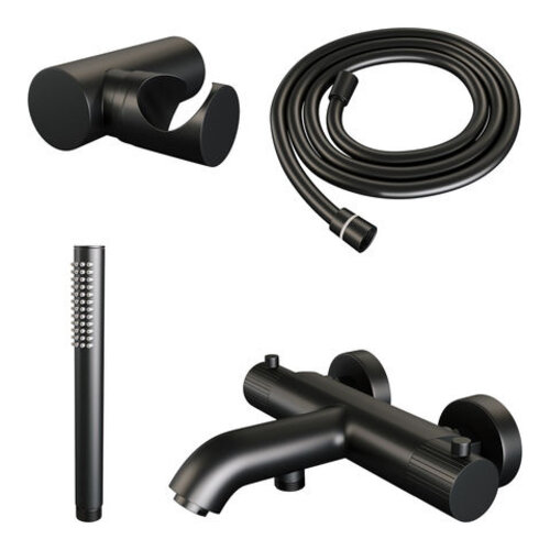 Brauer Brauer Stripe opbouw baddouche thermostaatkraan SET 03 met wandhouder en staaf handdouche en doucheslang mat zwart | Mat zwart | Staafmodel