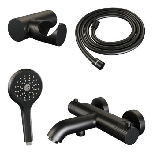 Brauer Brauer Stripe opbouw baddouche thermostaatkraan SET 04 met wandhouder en 3-standen handdouche en doucheslang mat zwart | Mat zwart | 3-standen handdouche