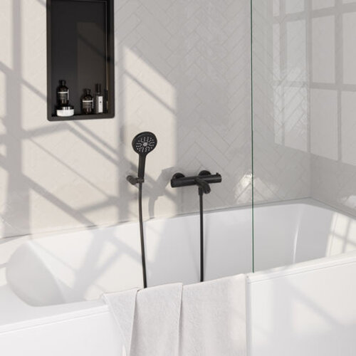 Brauer Brauer Stripe opbouw baddouche thermostaatkraan SET 04 met wandhouder en 3-standen handdouche en doucheslang mat zwart | Mat zwart | 3-standen handdouche