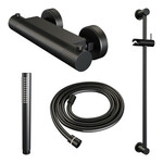 Brauer Stripe opbouw douche thermostaatkraan SET 01 met glijstang en staaf handdouche en doucheslang mat zwart | Mat zwart | Staafhanddouche Brauer Brauer Stripe opbouw douche thermostaatkraan SET 01 met glijstang en staaf handdouche en doucheslang mat zwart | Mat zwart | Staafhanddouche