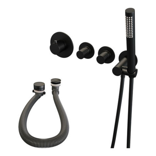 Brauer Brauer Stripe thermostatische inbouw badkraan SET 01 met badvulcombinatie en staaf handdouche en doucheslang en wandaansluitbocht mat zwart | Mat zwart | Staafmodel
