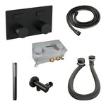 Brauer Brauer Stripe thermostatische inbouw badkraan met drukknoppen SET 03 met badvulcombinatie en staaf handdouche en doucheslang en wandaansluitbocht mat zwart | Mat zwart | Staafmodel