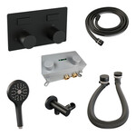 Brauer Brauer Stripe thermostatische inbouw badkraan met drukknoppen SET 04 met badvulcombinatie en 3-standen handdouche en doucheslang en wandaansluitbocht mat zwart | Mat zwart | 3-standen handdouche