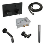 Brauer Brauer Stripe thermostatische inbouw badkraan met drukknoppen SET 03 met uitloop en staaf handdouche en doucheslang en wandaansluitbocht mat zwart | Mat zwart | Staafmodel