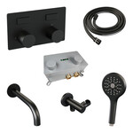 Brauer Brauer Stripe thermostatische inbouw badkraan met drukknoppen SET 04 met uitloop en 3-standen handdouche en doucheslang en wandaansluitbocht mat zwart | Mat zwart | 3-standen handdouche