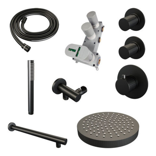 Brauer Stripe thermostatische inbouw regendouche SET 01 met 25 cm douchekop en rechte muurarm en staaf handdouche en doucheslang en wandaansluitbocht mat zwart | Mat zwart | Nee | Rechte wandarm | Staafhanddouche Brauer Brauer Stripe thermostatische inbouw regendouche SET 01 met 25 cm douchekop en rechte muurarm en staaf handdouche en doucheslang en wandaansluitbocht mat zwart | Mat zwart | Nee | Rechte wandarm | Staafhanddouche