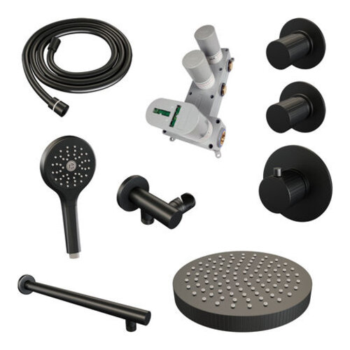 Brauer Stripe thermostatische inbouw regendouche SET 04 met 25 cm douchekop en rechte muurarm en 3-standen handdouche en doucheslang en wandaansluitbocht mat zwart | Mat zwart | Nee | Rechte wandarm | 3-standen handdouche Brauer Brauer Stripe thermostatische inbouw regendouche SET 04 met 25 cm douchekop en rechte muurarm en 3-standen handdouche en doucheslang en wandaansluitbocht mat zwart | Mat zwart | Nee | Rechte wandarm | 3-standen handdouche