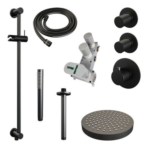 Brauer Stripe thermostatische inbouw regendouche SET 09 met 25 cm douchekop en plafondarm en staaf handdouche en doucheslang en geïntegreerde glijstang mat zwart | Mat zwart | Ja | Plafondbuis | Staafhanddouche Brauer Brauer Stripe thermostatische inbouw regendouche SET 09 met 25 cm douchekop en plafondarm en staaf handdouche en doucheslang en geïntegreerde glijstang mat zwart | Mat zwart | Ja | Plafondbuis | Staafhanddouche