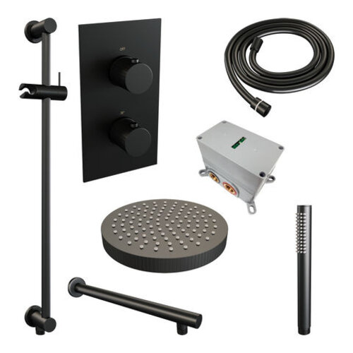 Brauer Stripe thermostatische inbouw regendouche 3-weg rechthoekig SET 19 met 25 cm douchekop en rechte muurarm en staaf handdouche en doucheslang en geïntegreerde glijstang mat zwart | Mat zwart | Ja | Rechte wandarm | Staafhanddouche Brauer Brauer Stripe thermostatische inbouw regendouche 3-weg rechthoekig SET 19 met 25 cm douchekop en rechte muurarm en staaf handdouche en doucheslang en geïntegreerde glijstang mat zwart | Mat zwart | Ja | Rechte wandarm | Staafhanddouche