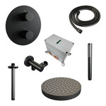 Brauer Stripe thermostatische inbouw regendouche 3-weg rond SET 39 met 25 cm douchekop en plafondarm en staaf handdouche en doucheslang en wandaansluitbocht mat zwart | Mat zwart | Nee | Plafondbuis | Staafhanddouche Brauer Brauer Stripe thermostatische inbouw regendouche 3-weg rond SET 39 met 25 cm douchekop en plafondarm en staaf handdouche en doucheslang en wandaansluitbocht mat zwart | Mat zwart | Nee | Plafondbuis | Staafhanddouche