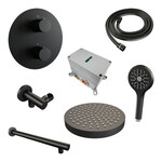 Brauer Stripe thermostatische inbouw regendouche 3-weg rond SET 40 met 25 cm douchekop en rechte muurarm en 3-standen handdouche en doucheslang en wandaansluitbocht mat zwart | Mat zwart | Nee | Rechte wandarm | 3-standen handdouche Brauer Brauer Stripe thermostatische inbouw regendouche 3-weg rond SET 40 met 25 cm douchekop en rechte muurarm en 3-standen handdouche en doucheslang en wandaansluitbocht mat zwart | Mat zwart | Nee | Rechte wandarm | 3-standen handdouche