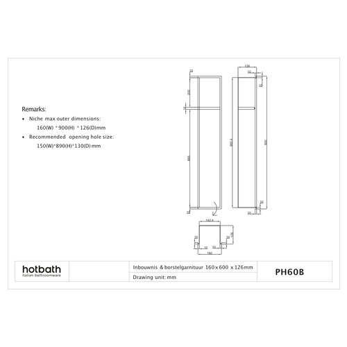 HotBath Hotbath &More PH060B inbouwnis / inbouw toiletborstelhouder 16x60x12,6cm - geborsteld messing PVD