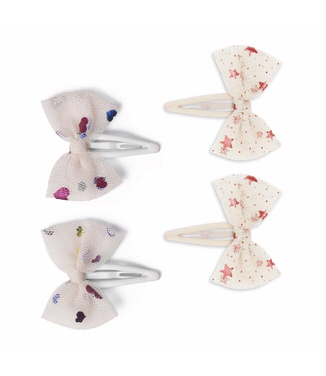 4-PACK TULLE BOWIE HAIRCLIPS HEART OF GOLD MULTI/ETOILE PINK SPARKLE by Konges slÃ¶jd