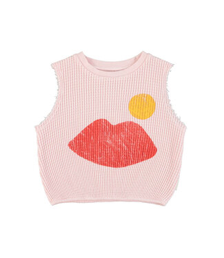 Piupiuchick sleeveless top | light pink w/ lips print  by Piupiuchick