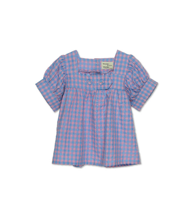 Square Neck Blouse blue/ pink check by Wander & Wonder