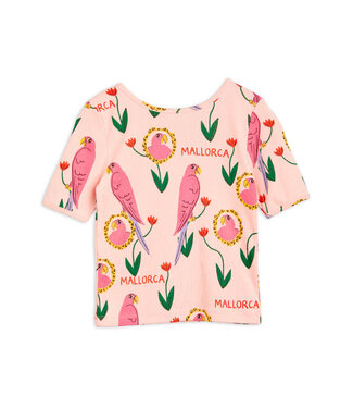 Mini Rodini Parrots aop ballet ss tee Pink by Mini Rodini