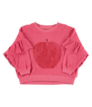 Piupiuchick Terry cotton sweatshirt | Strawberry pink w/ red apple print  by Piupiuchick