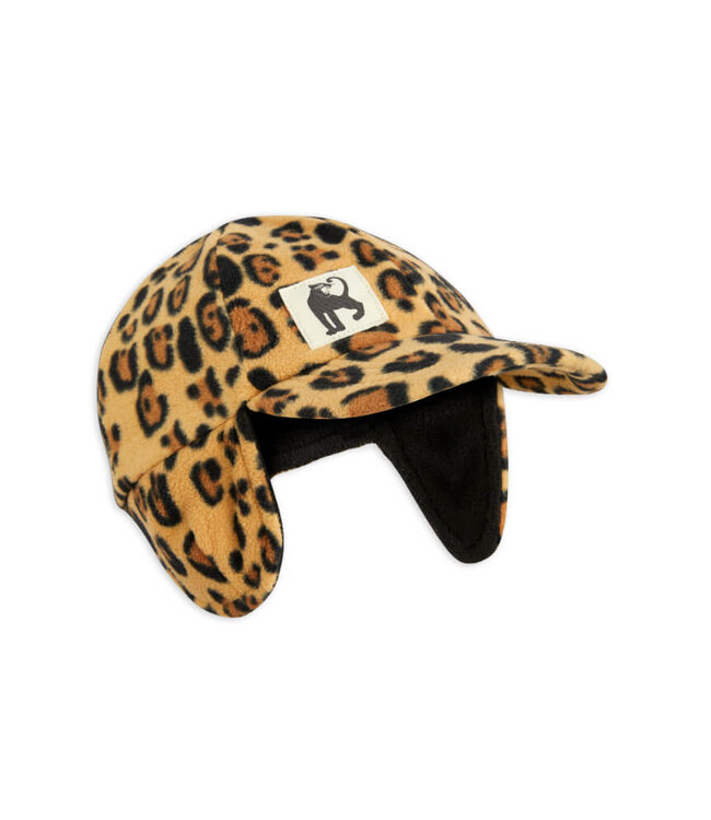 Leopard fleece cap Beige by Mini Rodini