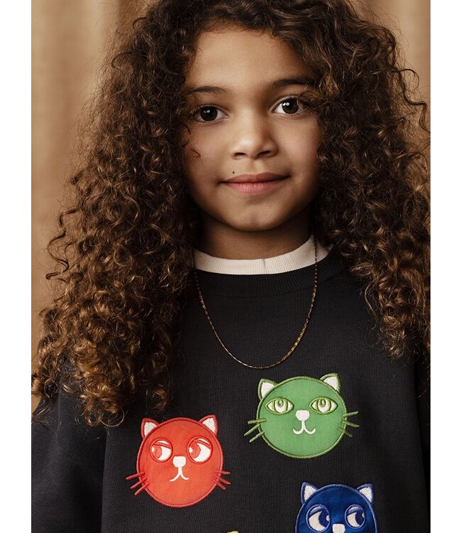 Cool cats application sweatshirt Black by Mini Rodini
