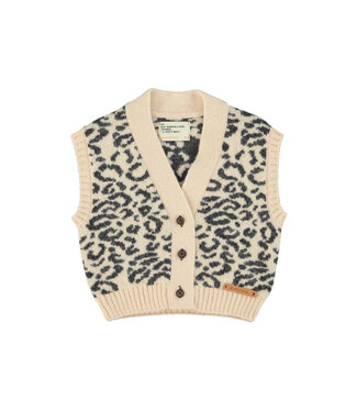 Piupiuchick Knitted waistcoat | Light pink w/ black animal print  by Piupiuchick