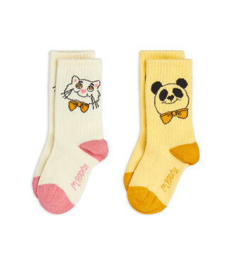 Mini Rodini Cat & panda 2-pack socks  by Mini Rodini