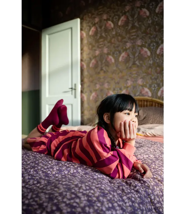 Ruffle Skirt Stripe Peach/Beaujolais by Petit Blush