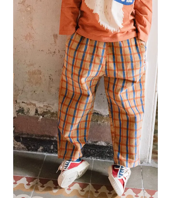 CORDUROY WIDE PANTS TOASTED  CHECKS by Lötiekids