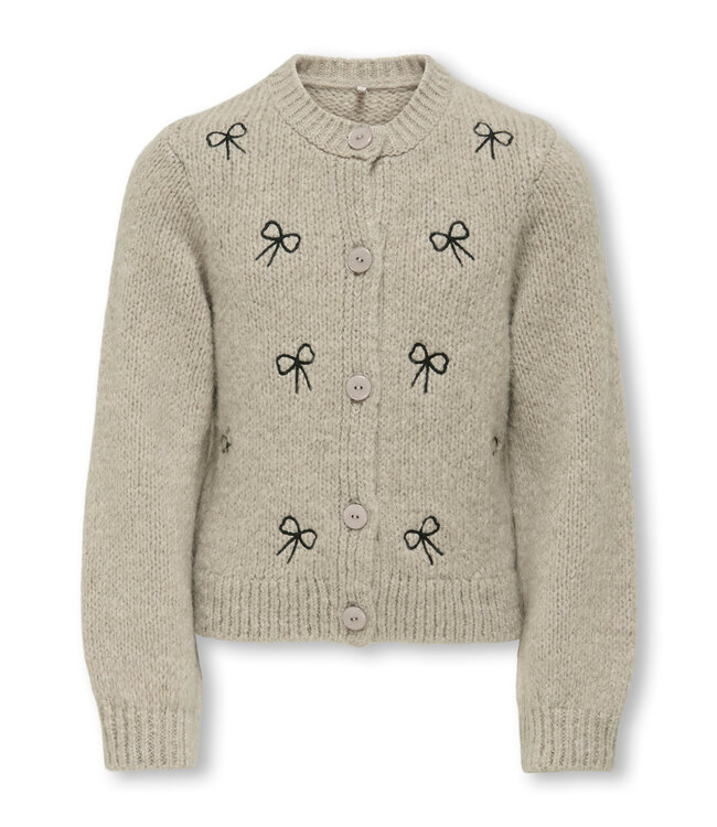 KOGCODY L/S O-NECK BOW CARDIGAN KNT Pumice Stone Melange Detail Bows/Black by Kids Only