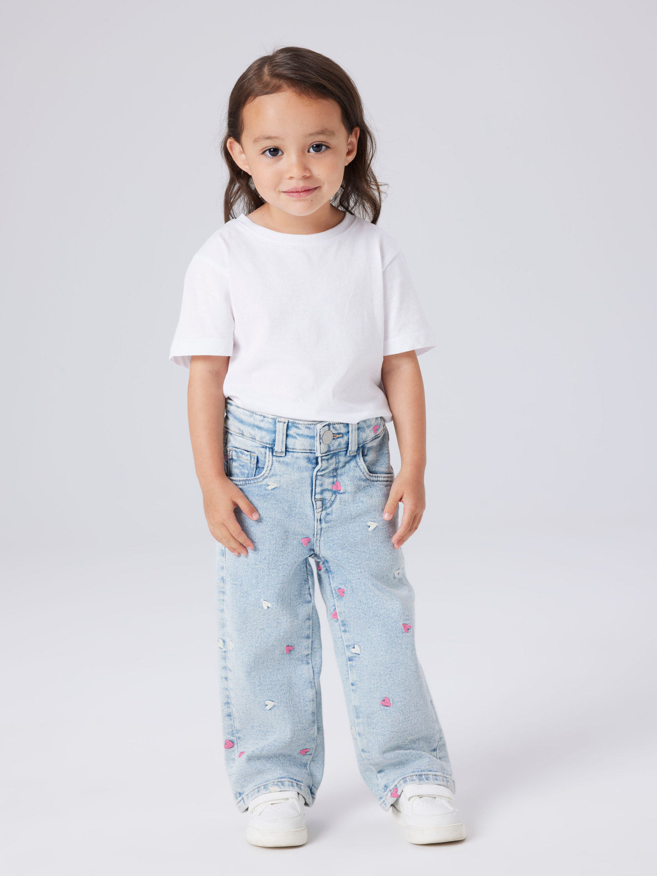 Name It - Nkfrose Wide Emb Jeans 2010-Fr - 4992374 Light Blue Bleached Denim Heart Emb main image 0