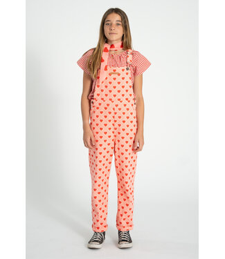 Piupiuchick dungarees | pink w/ red hearts allover by Piupiuchick