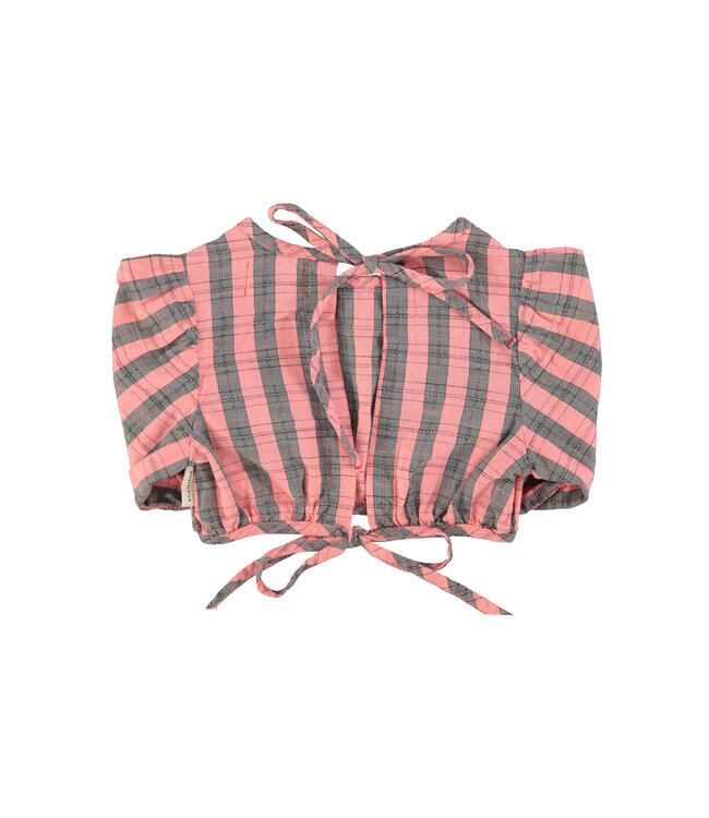 cropped blouse w/ baloon sleeves  | pink & green checkered by Piupiuchick