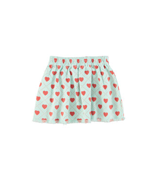 Piupiuchick short skirt | light blue w/ red hearts allover by Piupiuchick