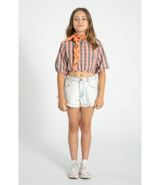 shorts w/ fringes | washed light blue denim by Piupiuchick