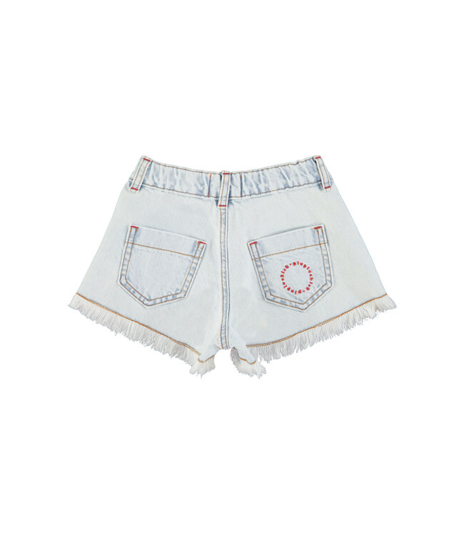 shorts w/ fringes | washed light blue denim by Piupiuchick