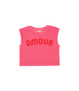 Piupiuchick Sleeveless top | pink w "amour" print by Piupiuchick