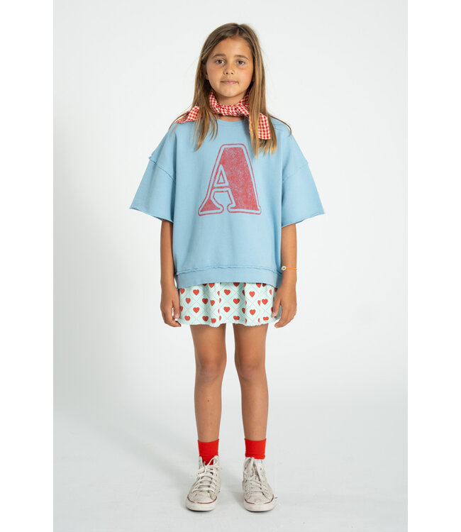 short sleeve sweatshirt | blue w/ "A" print by Piupiuchick