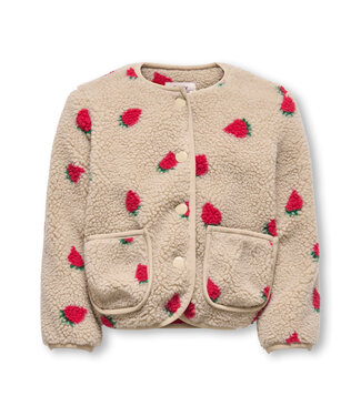 Kids Only KMGHOKY L/S TEDDY JACKET OTW NOOS Silver Mink Strawberry/Lining Barbados Cherry by Kids Only