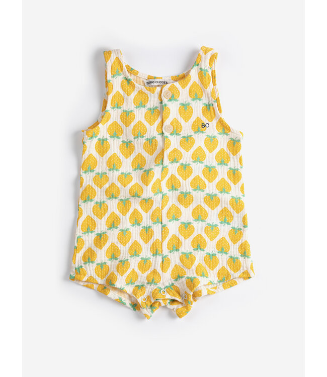 Strawberry all over  woven baby playsuit  by Bobo Choses