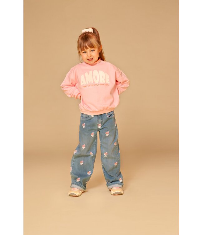 girls wide leg printed denim Medium Blue by Stains & Stories