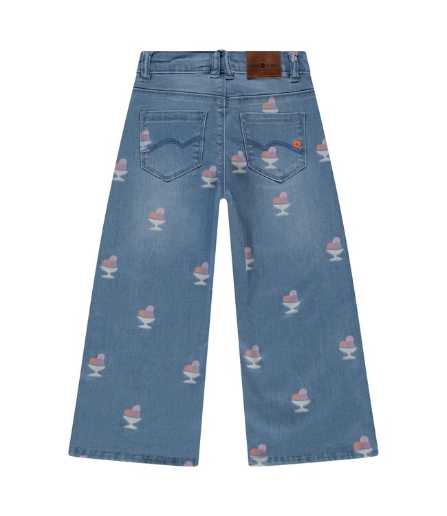 girls wide leg printed denim Medium Blue by Stains & Stories