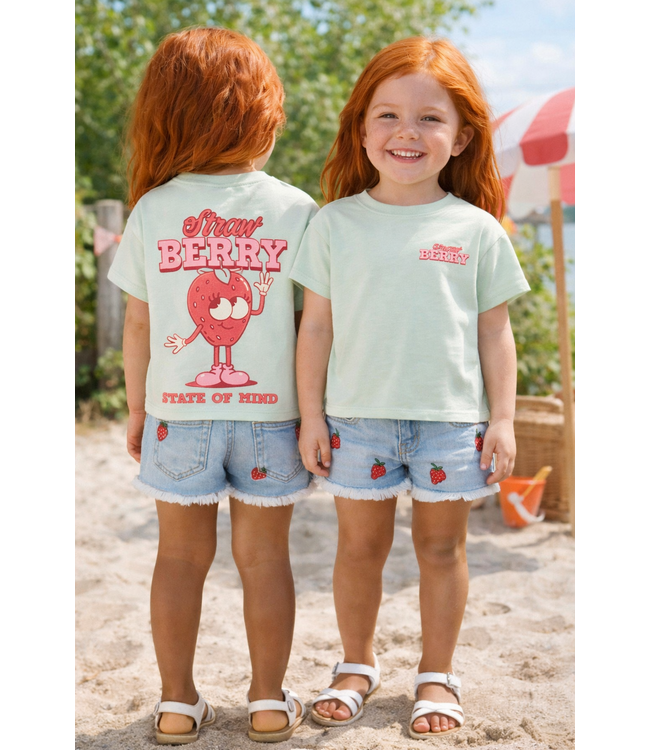 KMGROBYN EX VINT BERRY DNM SHORTS NOOS Light Blue Denim STRAWBERRY EMBROIDERY by Kids Only