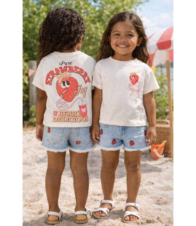 KMGROBYN EX VINT BERRY DNM SHORTS NOOS Light Blue Denim STRAWBERRY EMBROIDERY by Kids Only