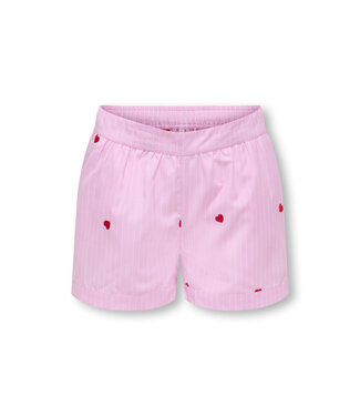Kids Only KOGNEW LINA STRIPE EMB SHORTS WVN Begonia Pink Cloud Dancer/EMB Red Hearts by Kids Only