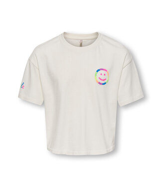 Kids Only KOGPOP LIFE SS WASHED PRINT BOXY TOP JRS Cloud Dancer Smile by Kids Only