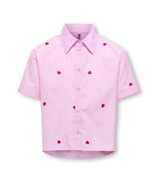 Kids Only KOGNEW LINA SS STRIPE EMB SHIRT WVN Begonia Pink Cloud Dancer/EMB Red Hearts by Kids Only