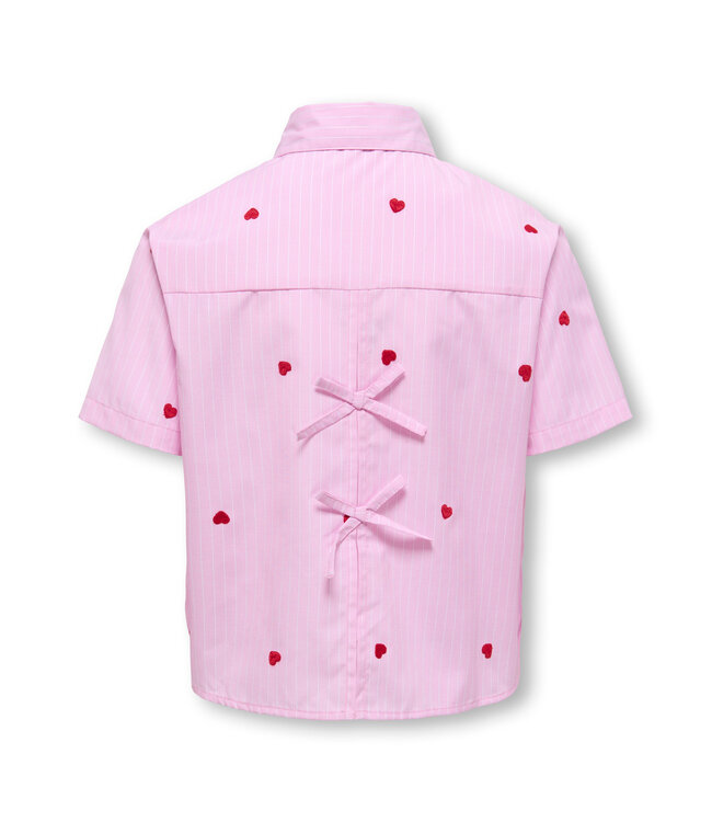 KOGNEW LINA SS STRIPE EMB SHIRT WVN Begonia Pink Cloud Dancer/EMB Red Hearts by Kids Only